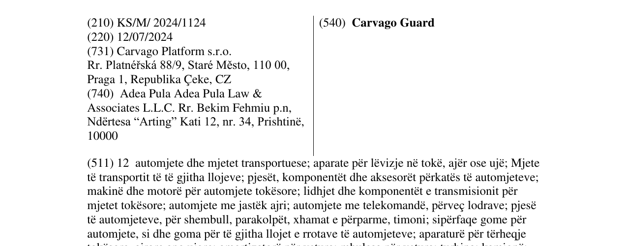 Zëri i markës Carvago Guard në buletin