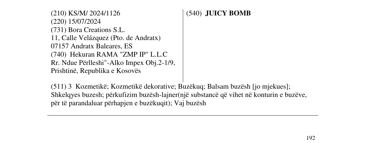 Zëri i markës JUICY BOMB në buletin