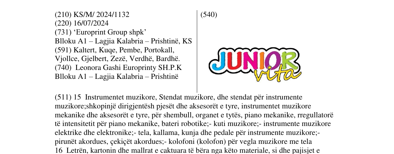 Zëri i markës JUNIOR vita në buletin