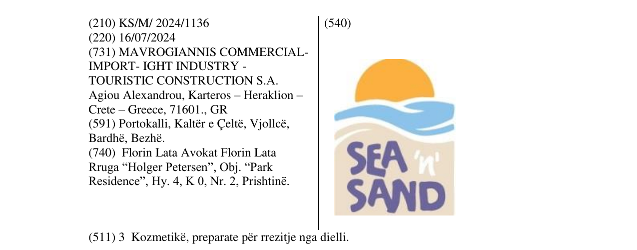 Zëri i markës SEA SAND në buletin