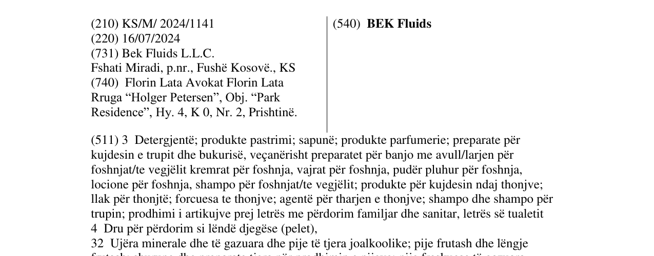 Zëri i markës BEK Fluids në buletin