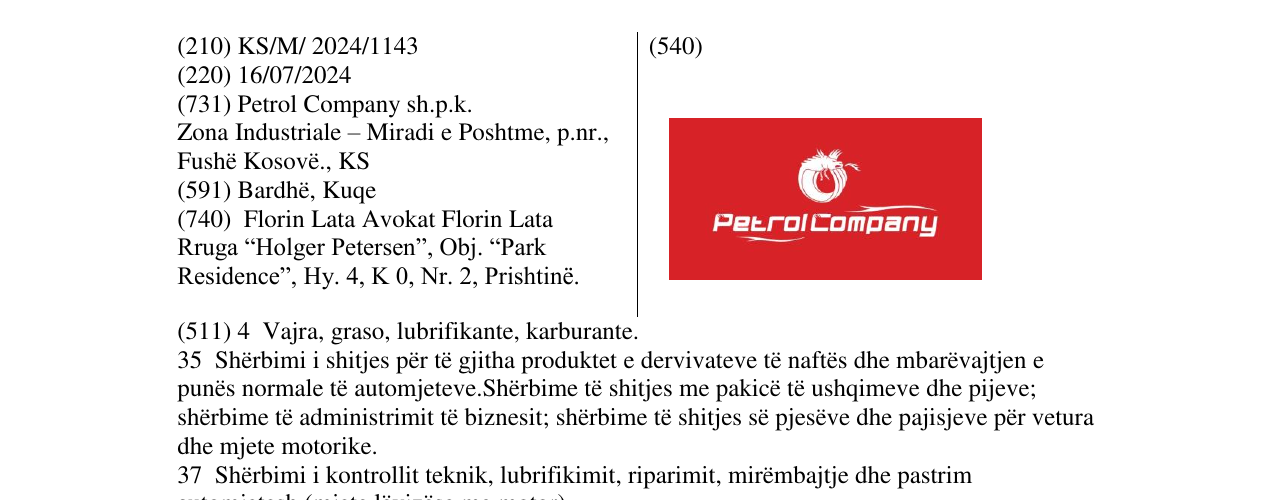 Zëri i markës PetrolCompany në buletin