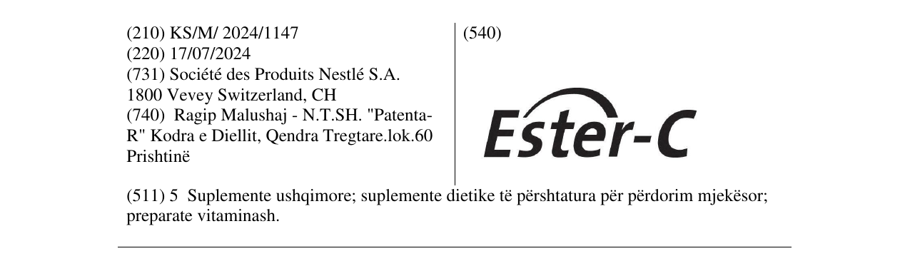 Zëri i markës Ester-C në buletin