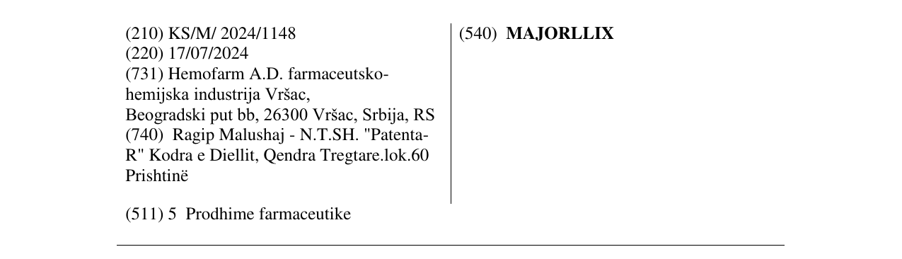 Zëri i markës MAJORLLIX në buletin