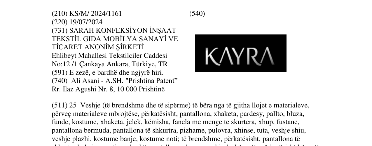 Zëri i markës KAYRA në buletin