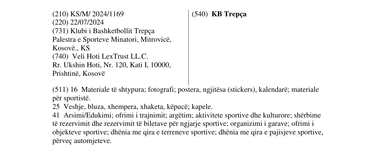 Zëri i markës KB Trepça në buletin