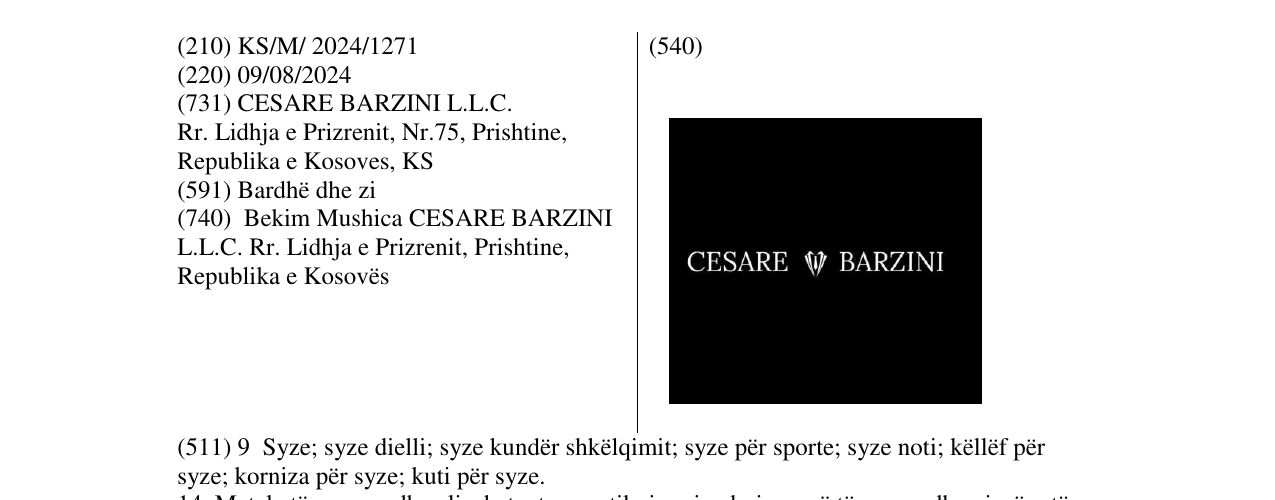 Zëri i markës CESARE BARZINI në buletin