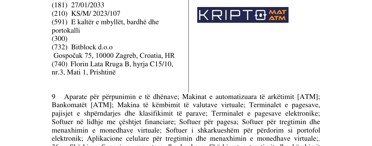 Zëri i markës KRIPTOMAT në buletin