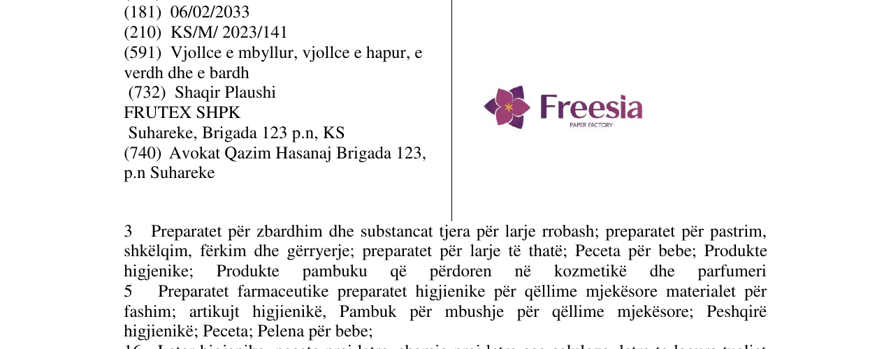 Zëri i markës Freesia në buletin