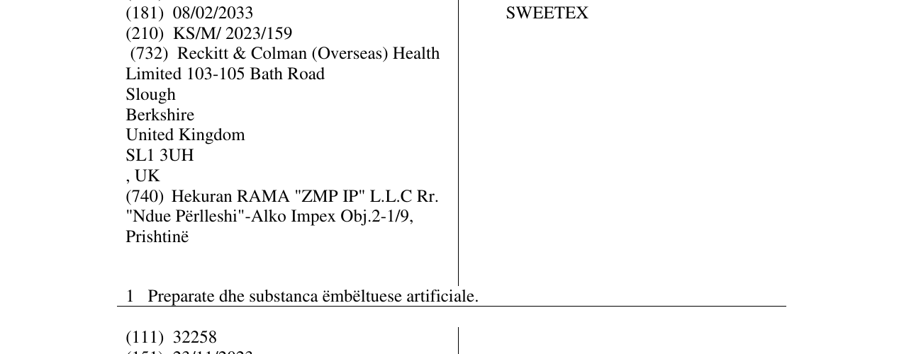Zëri i markës SWEETEX në buletin