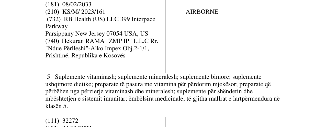 Zëri i markës AIRBORNE në buletin