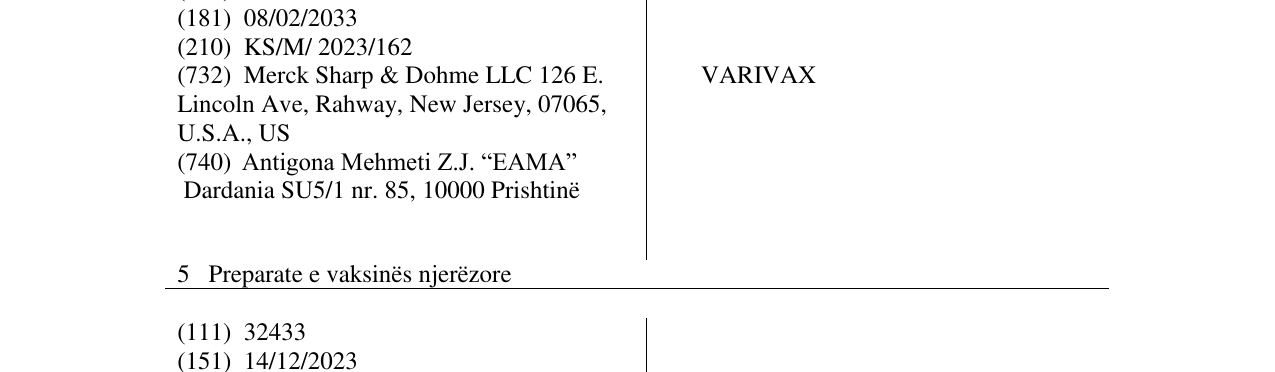 Zëri i markës VARIVAX në buletin