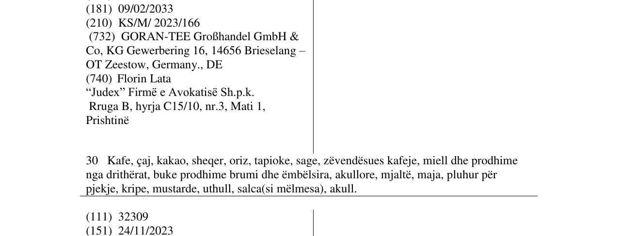 Zëri i markës GORAN-TEE në buletin