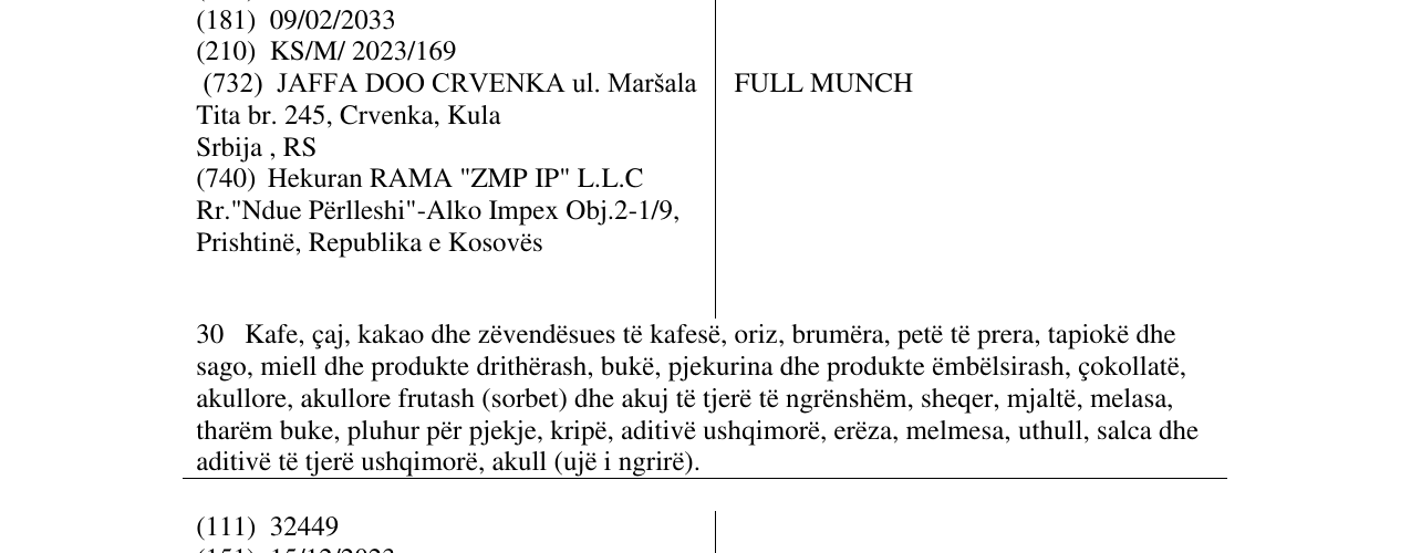 Zëri i markës FULL MUNCH në buletin