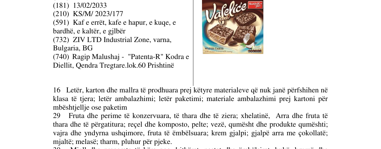 Zëri i markës Vafelice në buletin