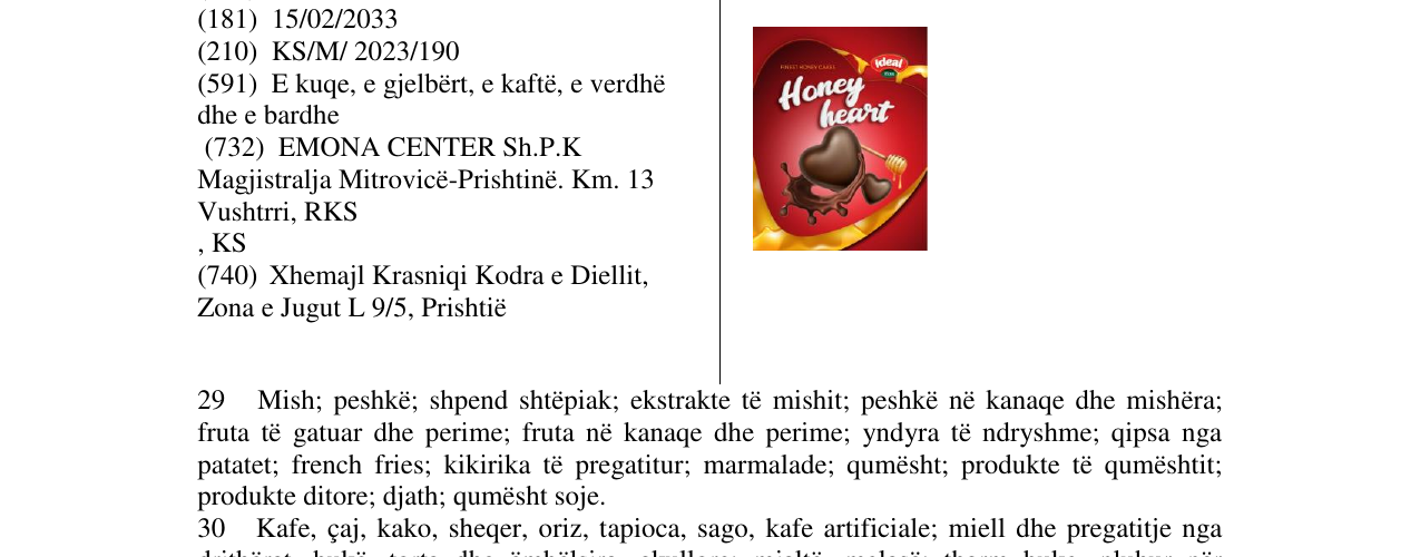 Zëri i markës HONEY HEART në buletin