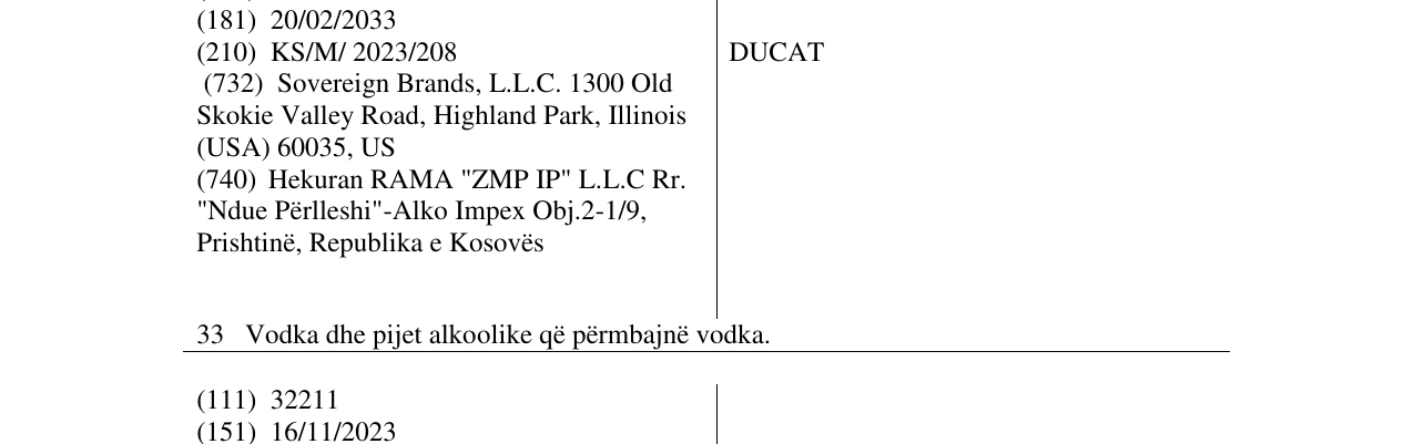 Zëri i markës DUCAT në buletin