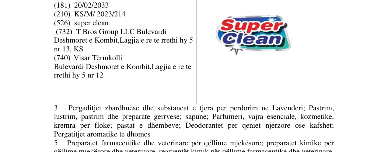 Zëri i markës super clean në buletin