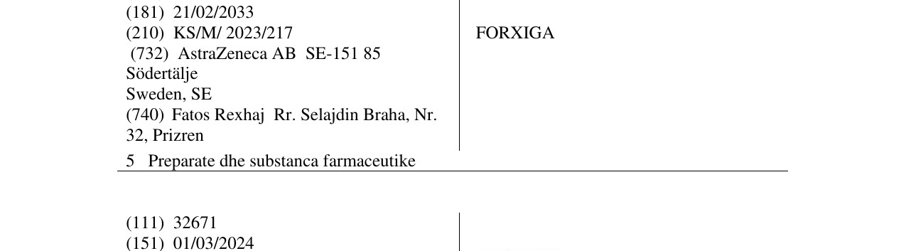 Zëri i markës FORXIGA në buletin