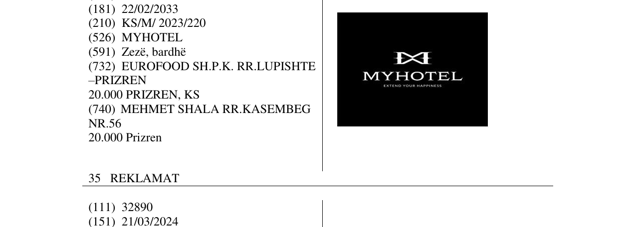 Zëri i markës MYHOTEL në buletin