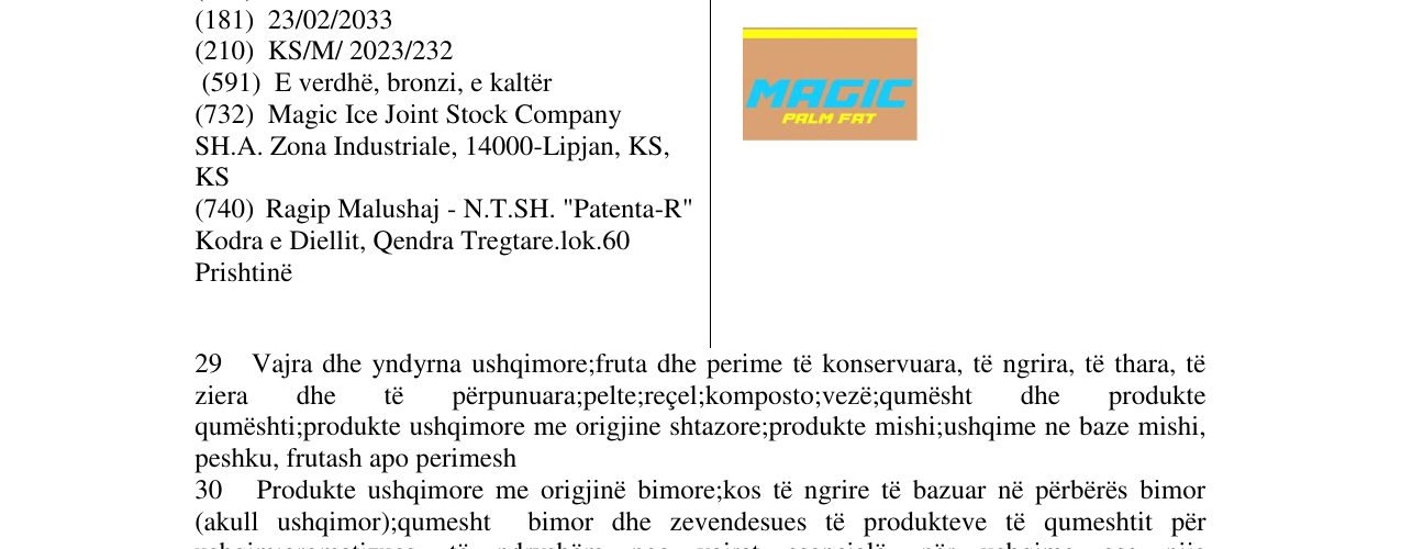 Zëri i markës magic palm fat në buletin