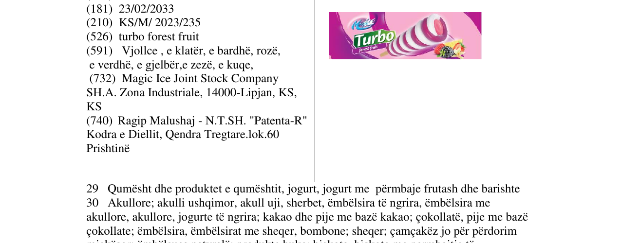Zëri i markës turbo forest fruit në buletin