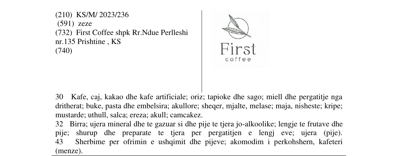 Zëri i markës First Coffee në buletin