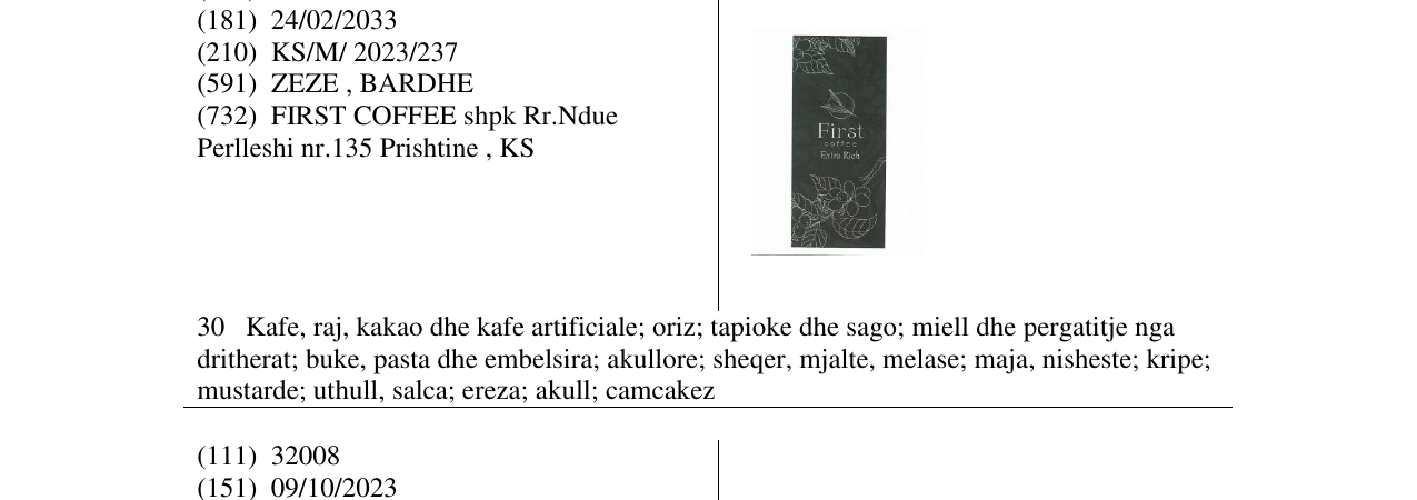 Zëri i markës first coffee në buletin