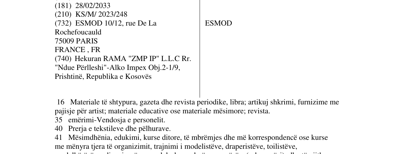 Zëri i markës ESMOD në buletin