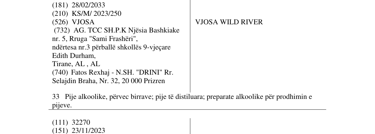 Zëri i markës VJOSA WILD RIVER në buletin