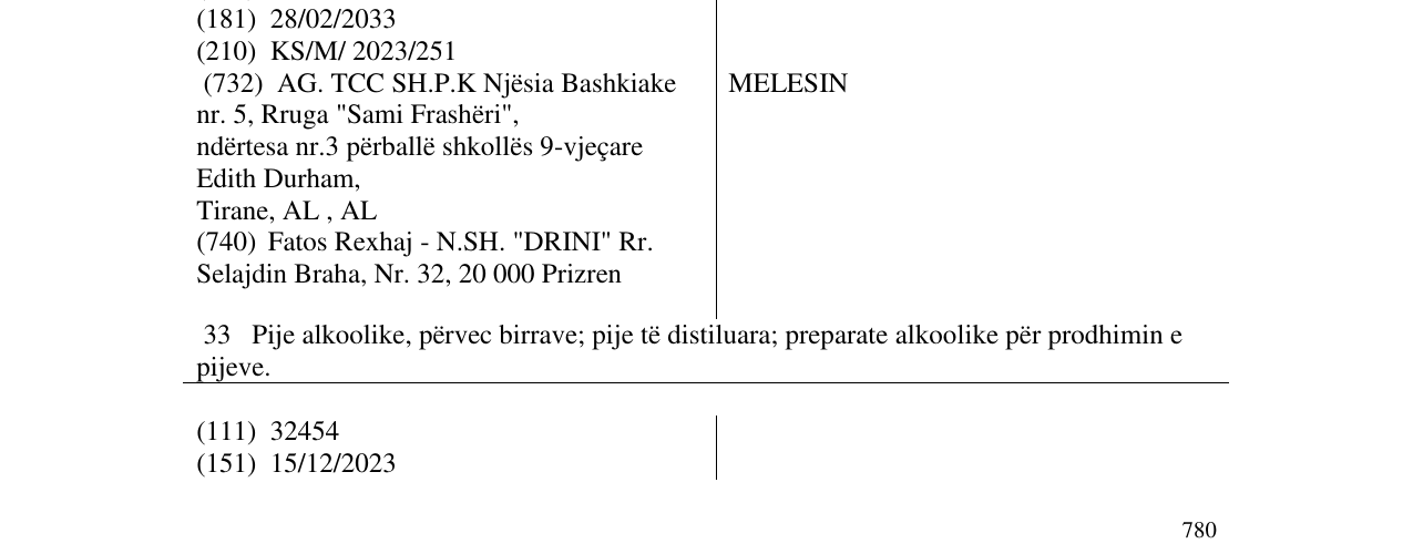 Zëri i markës MELESIN në buletin