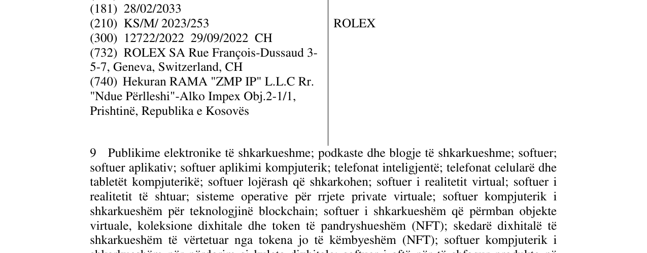 Zëri i markës ROLEX në buletin