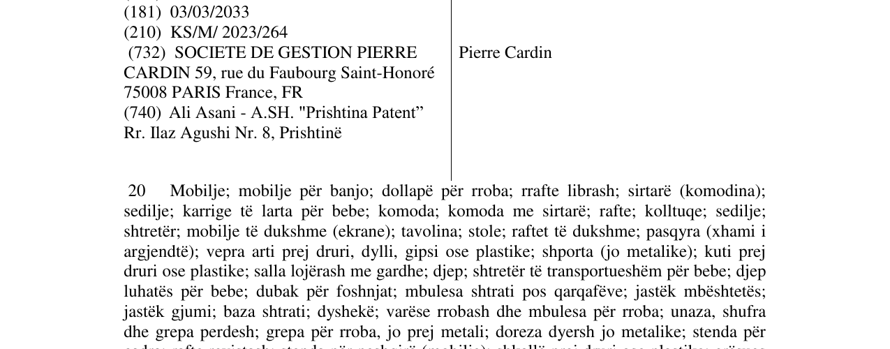 Zëri i markës Pierre Cardin në buletin