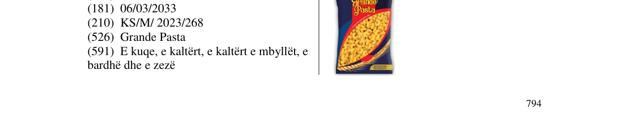 Zëri i markës Grande Pasta në buletin