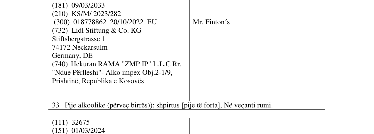 Zëri i markës Mr. Finton´s në buletin