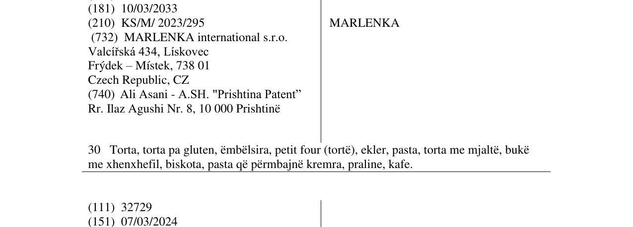Zëri i markës MARLENKA në buletin