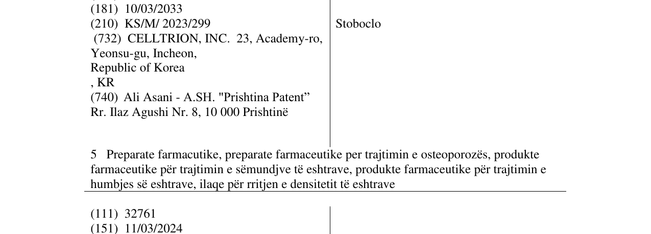 Zëri i markës Stoboclo në buletin