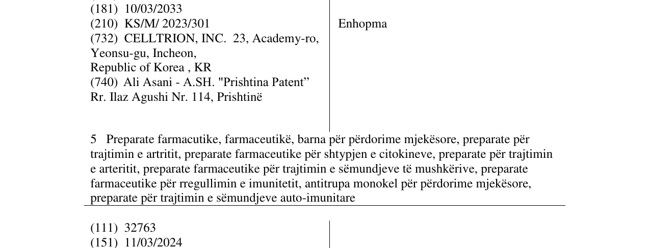 Zëri i markës Enhopma në buletin