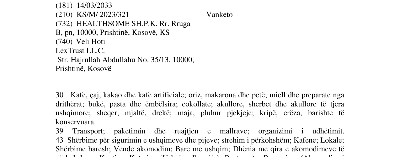 Zëri i markës Vanketo në buletin