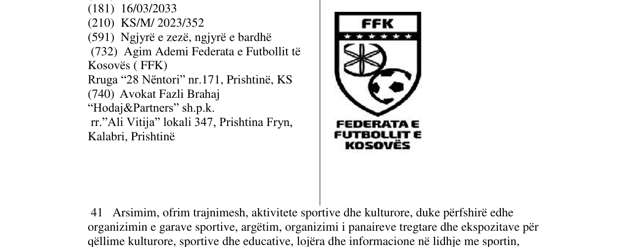 Zëri i markës FEDERATA E FUTBOLLIT E KOSOVES në buletin