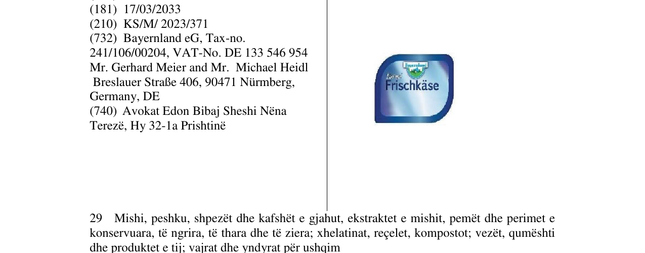 Zëri i markës FRISCHKASE në buletin