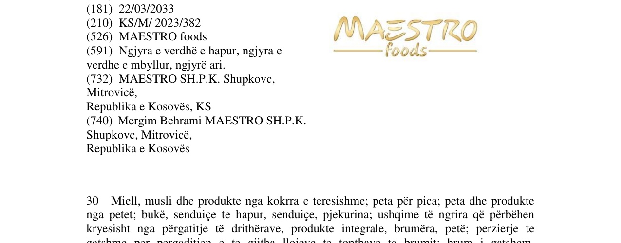 Zëri i markës MAESTRO foods në buletin