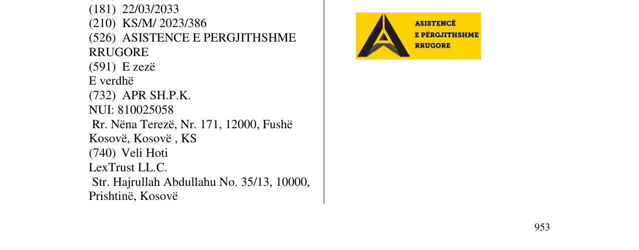 Zëri i markës ASISTENCE E PERGJITHSHME RRUGORE në buletin