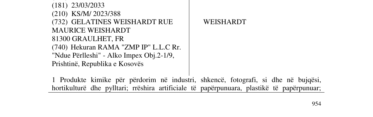 Zëri i markës WEISHARDT në buletin