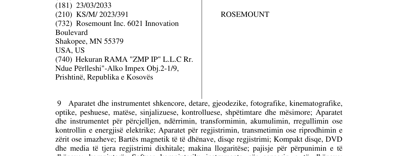 Zëri i markës ROSEMOUNT në buletin