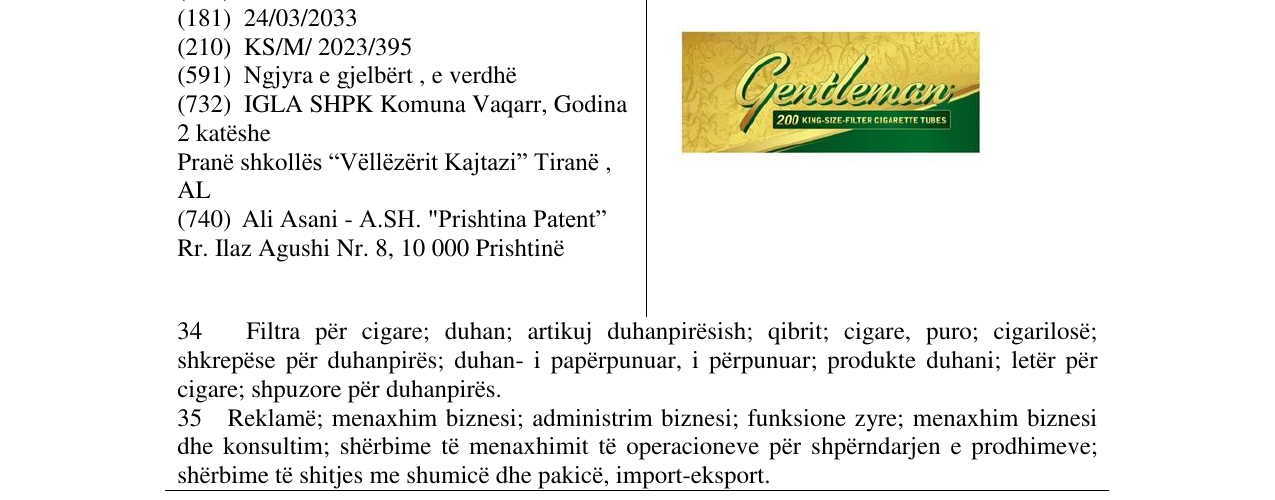 Zëri i markës Gentleman në buletin