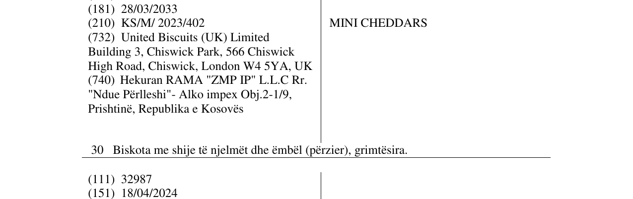 Zëri i markës MINI CHEDDARS në buletin