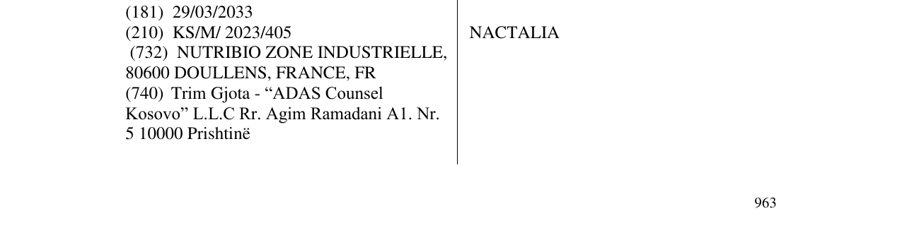 Zëri i markës NACTALIA në buletin