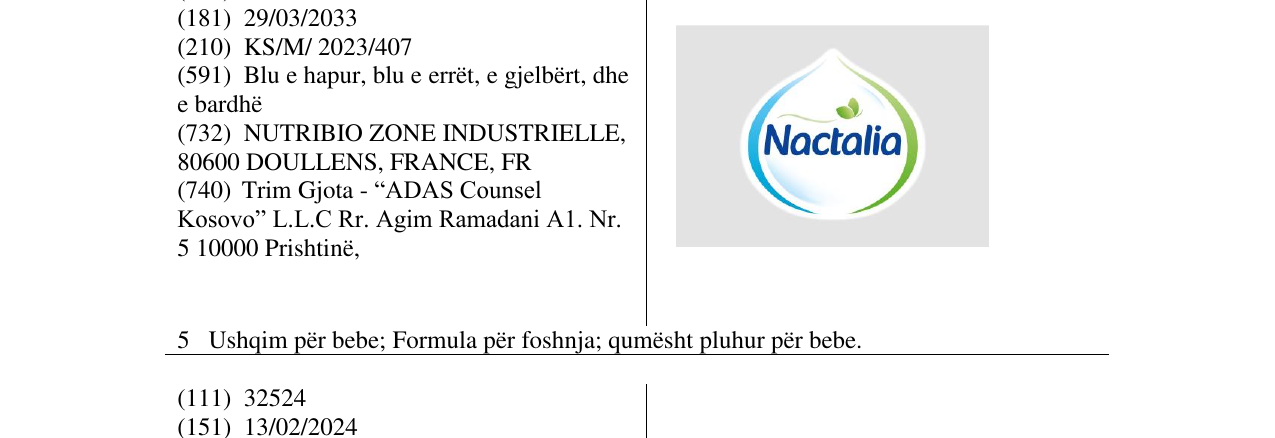 Zëri i markës NACTALIA në buletin