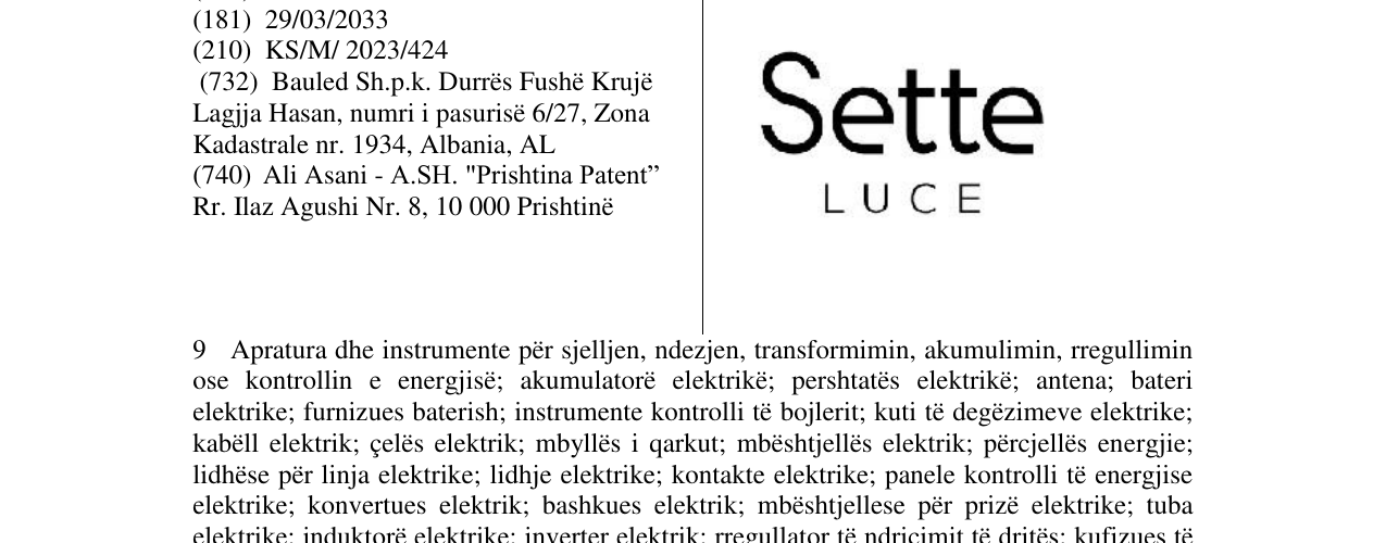 Zëri i markës Sette në buletin